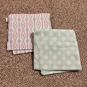 Bundle of 2 HB Flannel Receiving Baby Blankets Mint Diamond Tribal Print 30x36